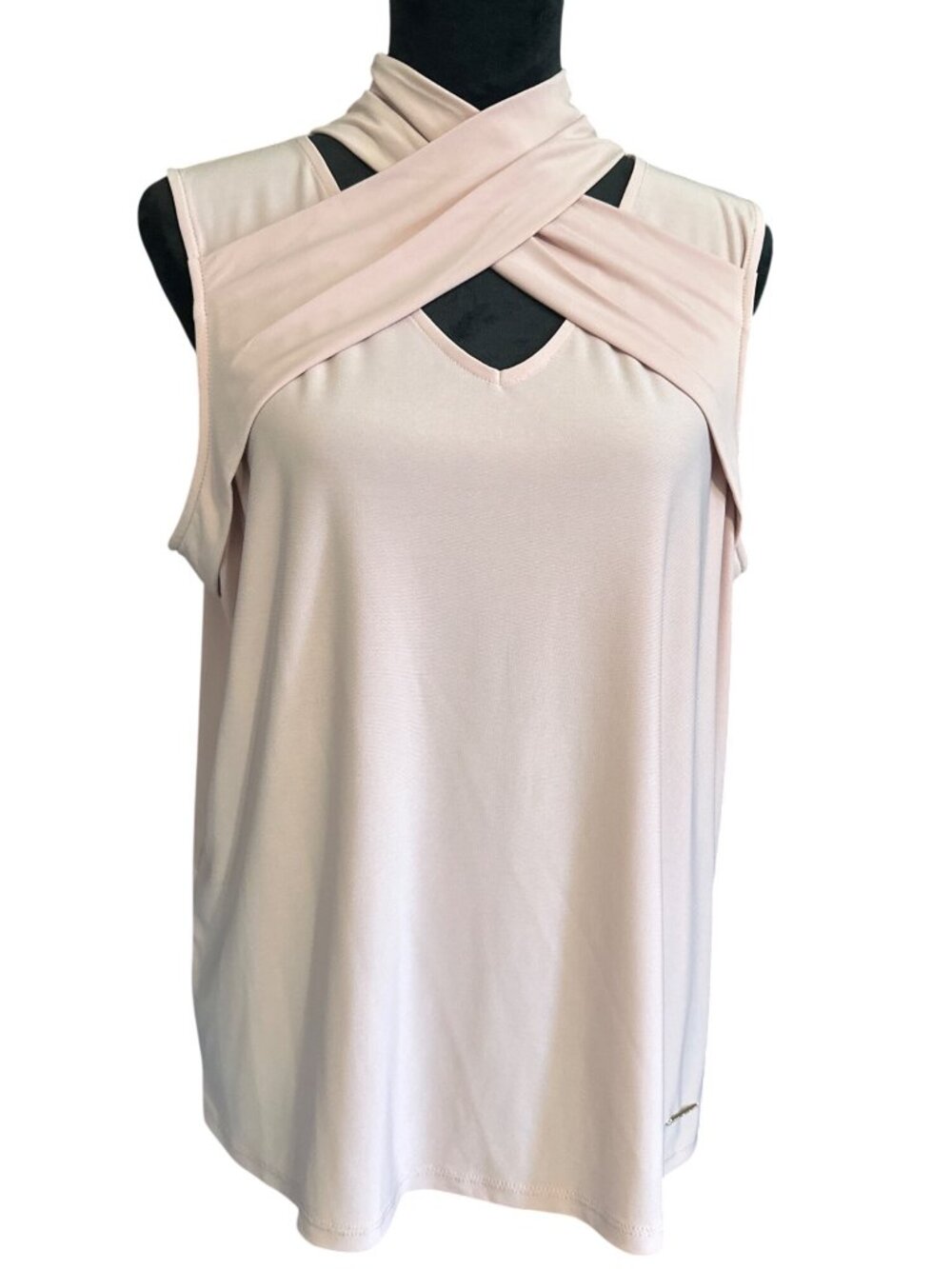 Anne Klein Womens Light Pink Sleeveless Crisscross Neck Blouse Top With Back Key - Picture 1 of 7